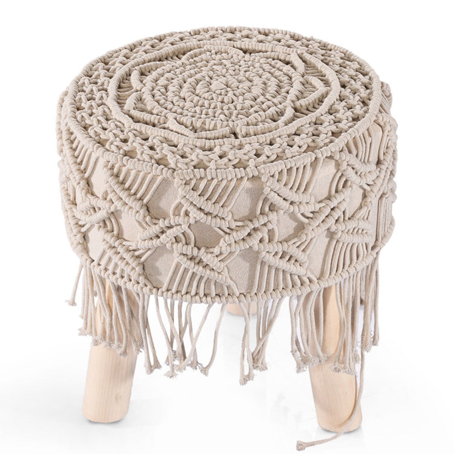 bohemian handmade furniture macrame ottoman stools manufacturer, Supplier and exporter
