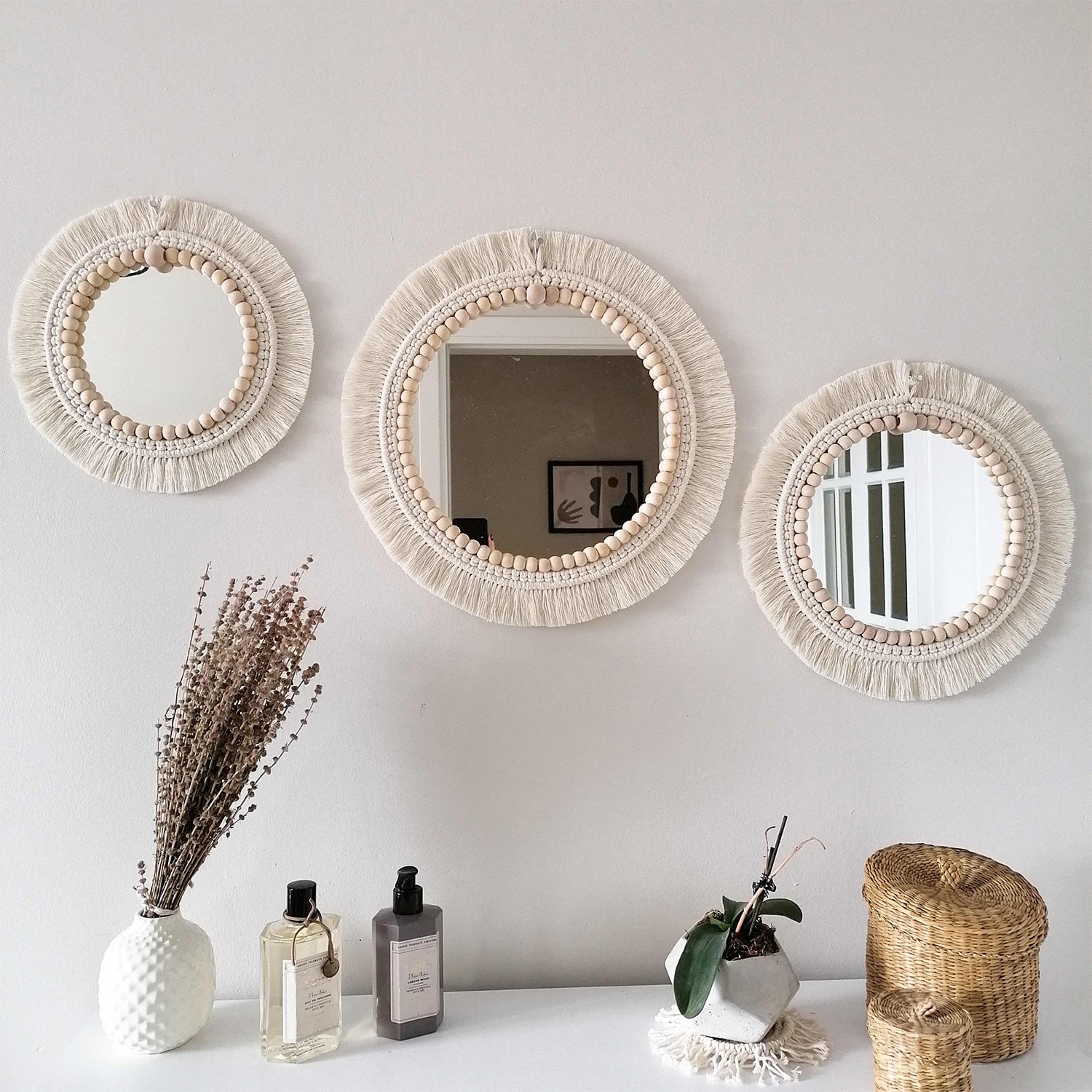 cotton handmade macrame wall decorative mirrors  manufacturer, Supplier and exporter